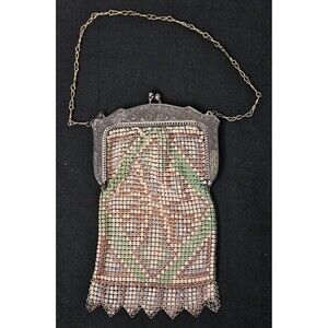 1920s Whiting & Davis Enameled Metal Mesh Flapper Art Deco Purse Bag Floral
